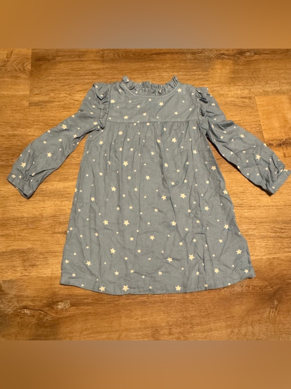 Gap Kids Celestial Star Chambray Dress Ruffle Neck XS 4-5 Whimsigoth Cottagecore